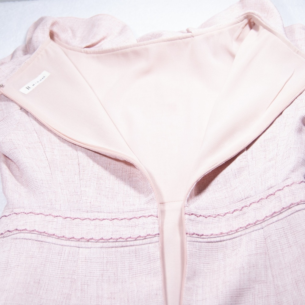 itMICHAA Pale Pink Textured Ruffle Collar Midi Dress 3/4 Sleeve Small - Picture 6 of 10